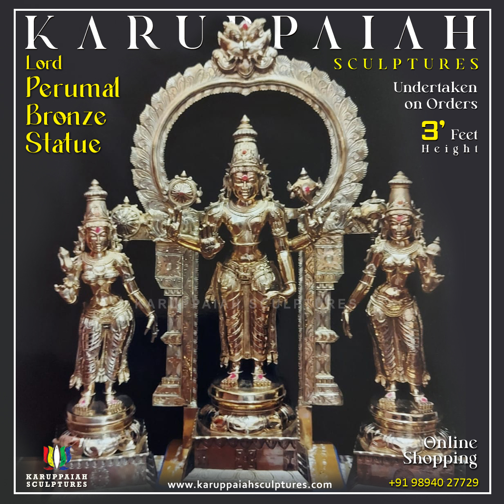 Lord Perumal Bronze Statue - Karuppaiah Sculptures - Custom Orders