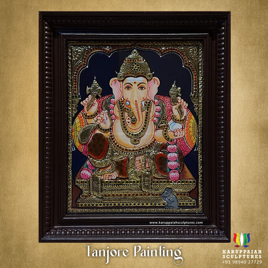 Tanjore Painting of Ganesha, Mahalakshmi and Saraswathi ...