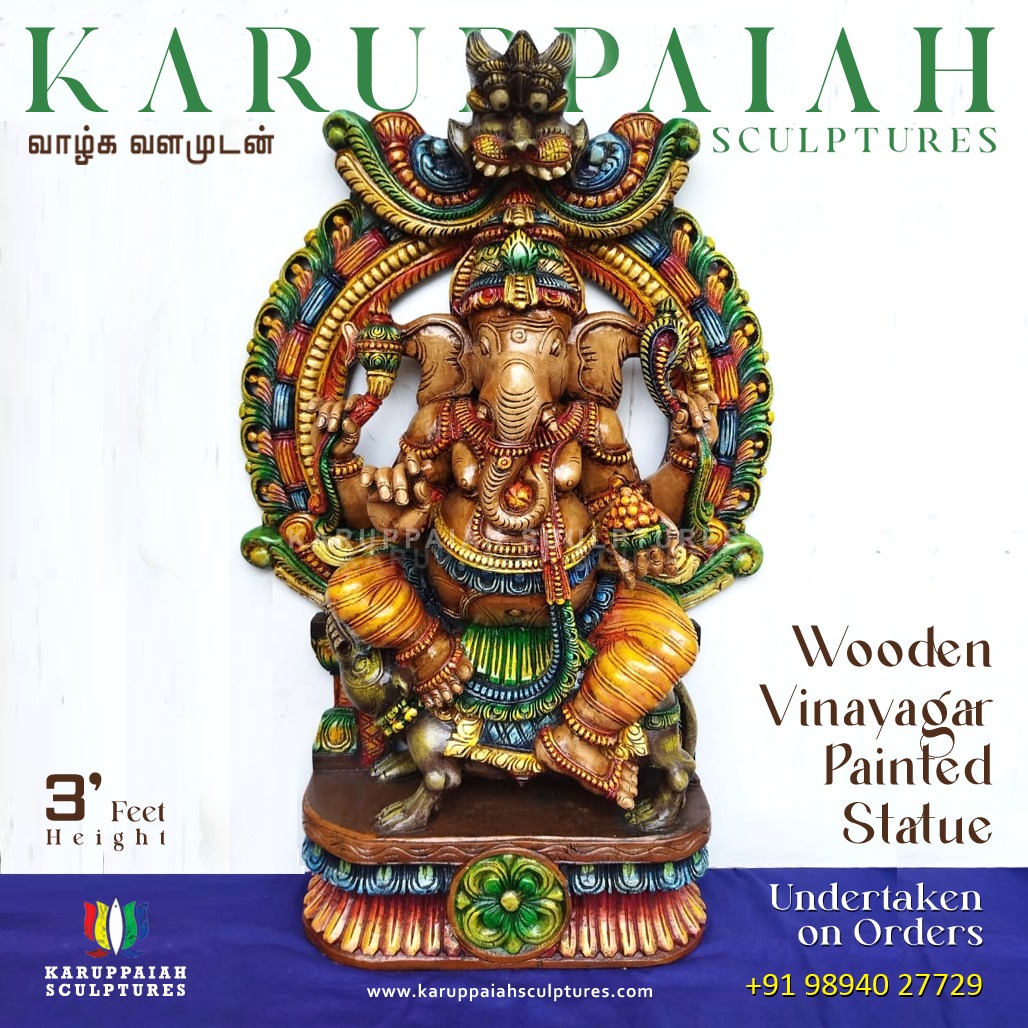 Wooden Vinayagar Painted Statue