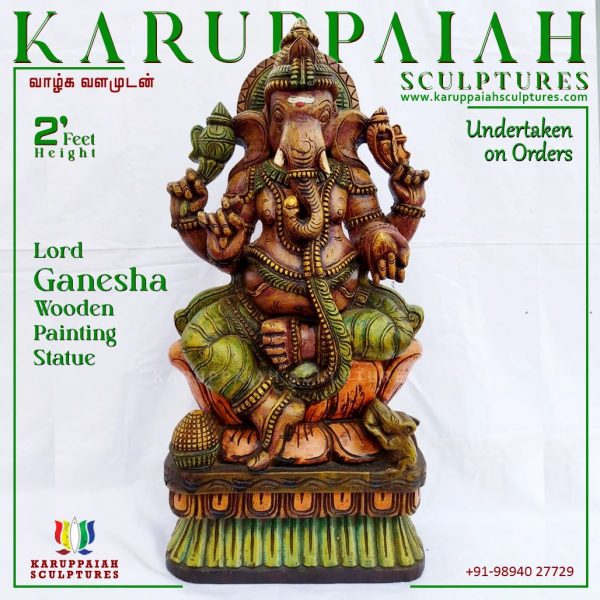Wooden Painting Ganesha Statue
