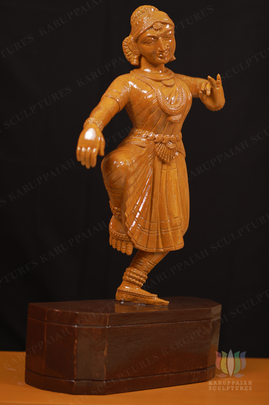 Wooden Bharatanatyam girl statue in lasya form