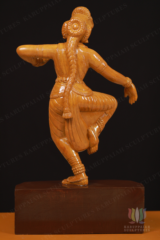 Wooden Bharatanatyam girl statue in lasya form