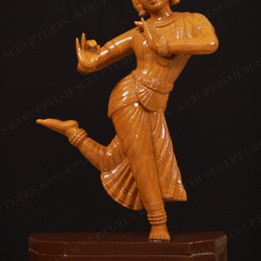 Wooden Bharatanatyam girl symbolic of Lord Krishna Statue in his signature pose