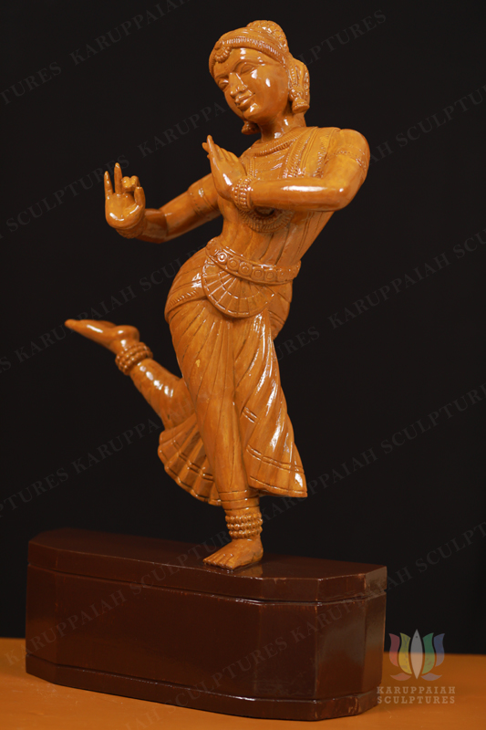 Wooden Bharatanatyam girl symbolic of Lord Krishna Statue in his signature pose