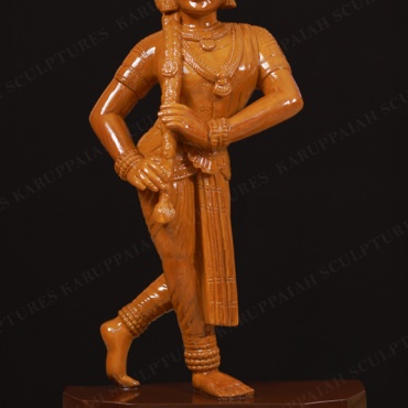 Wooden Bharatanatyam girl statue in an Ashta nayika pose