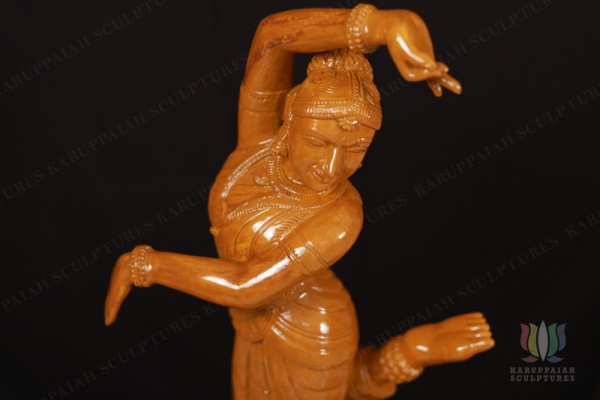 Wooden Bharatanatyam girl statue in Tandava pose