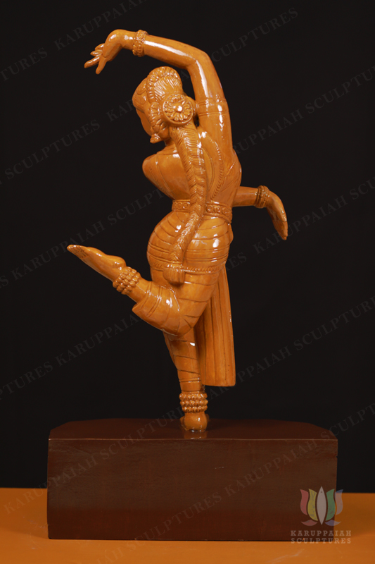 Wooden Bharatanatyam girl statue in Tandava pose