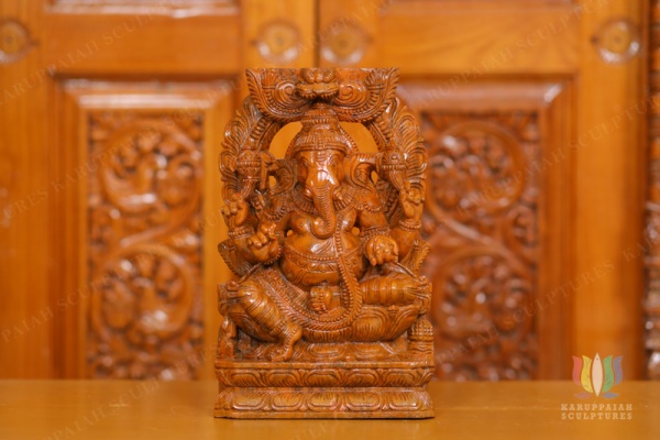 Wooden Vinayagar Statue Seated With Brabavali