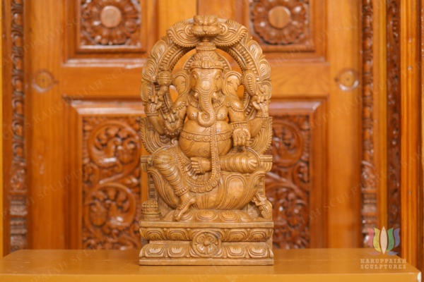 Wooden Vinayagar Statue Seated With Brabavali