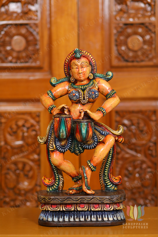 Wooden Dancing girl statue with dram