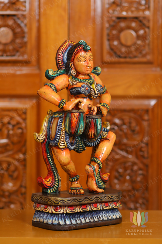 Wooden Dancing girl statue with dram
