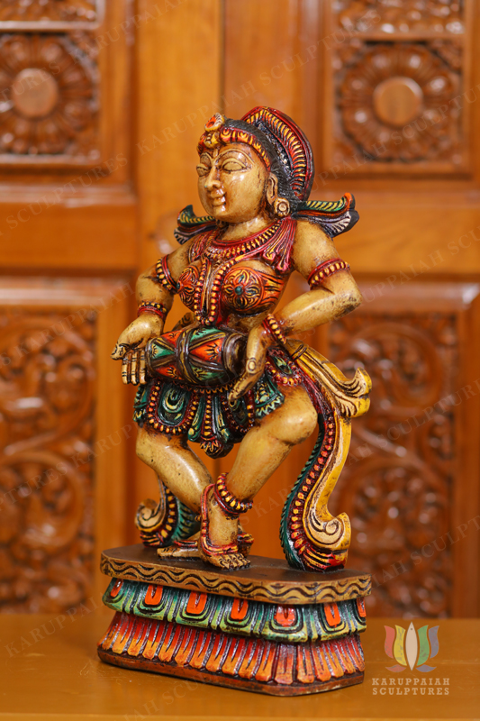 Wooden Dancing girl statue with dmaththalam