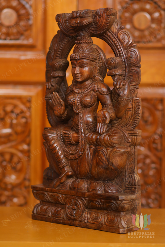 Wooden Mahalasmi Statue Seated with Brabavali