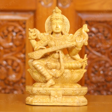 Wooden Sharaswathi Statue Seated