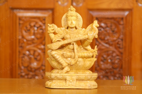 Wooden Sharaswathi Statue Seated