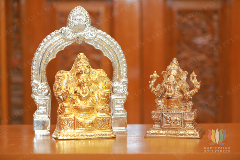 Gold plated silver kavacham for bronze Ganesha sculpture
