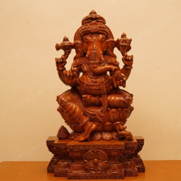 Wooden Ganesh Seated Holding modak sweet 22"