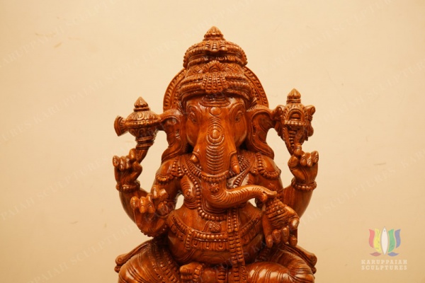Wooden Ganesh Seated Holding modak sweet 22″