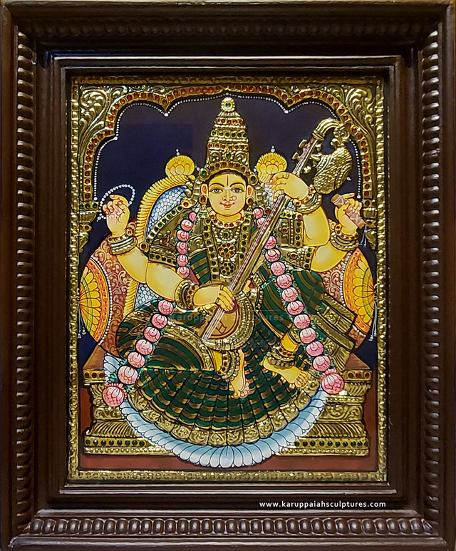 KSTAS46 – Tanjore Painting of Saraswathi 18″x15″(Semi Embossed)