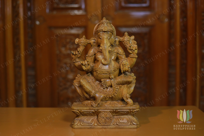 KSWG34 – Wooden Ganesh Seated Holding modak sweet 12″