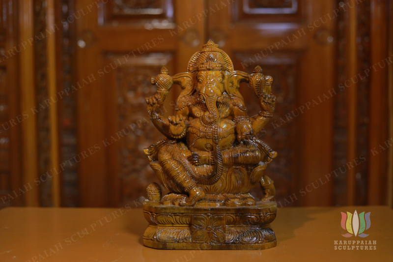 KSWG35 – Wooden Ganesh Seated Holding modak sweet 12″