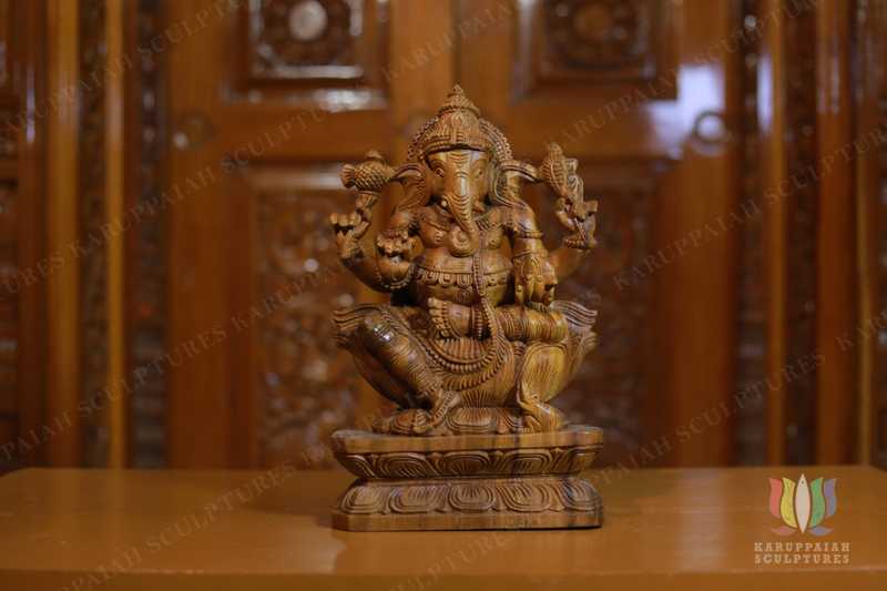 KSWG36 – Wooden Ganesh Seated Holding modak sweet 12″