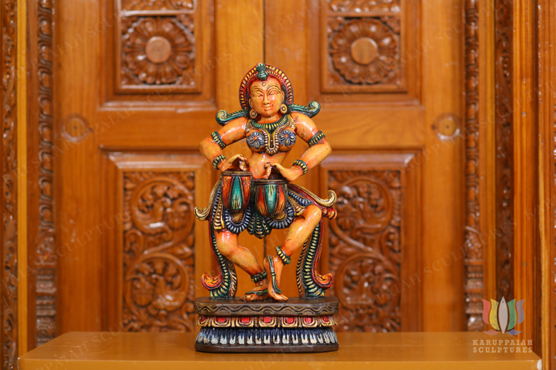 KSWGI29 – Wooden Dancing girl with drum 18″