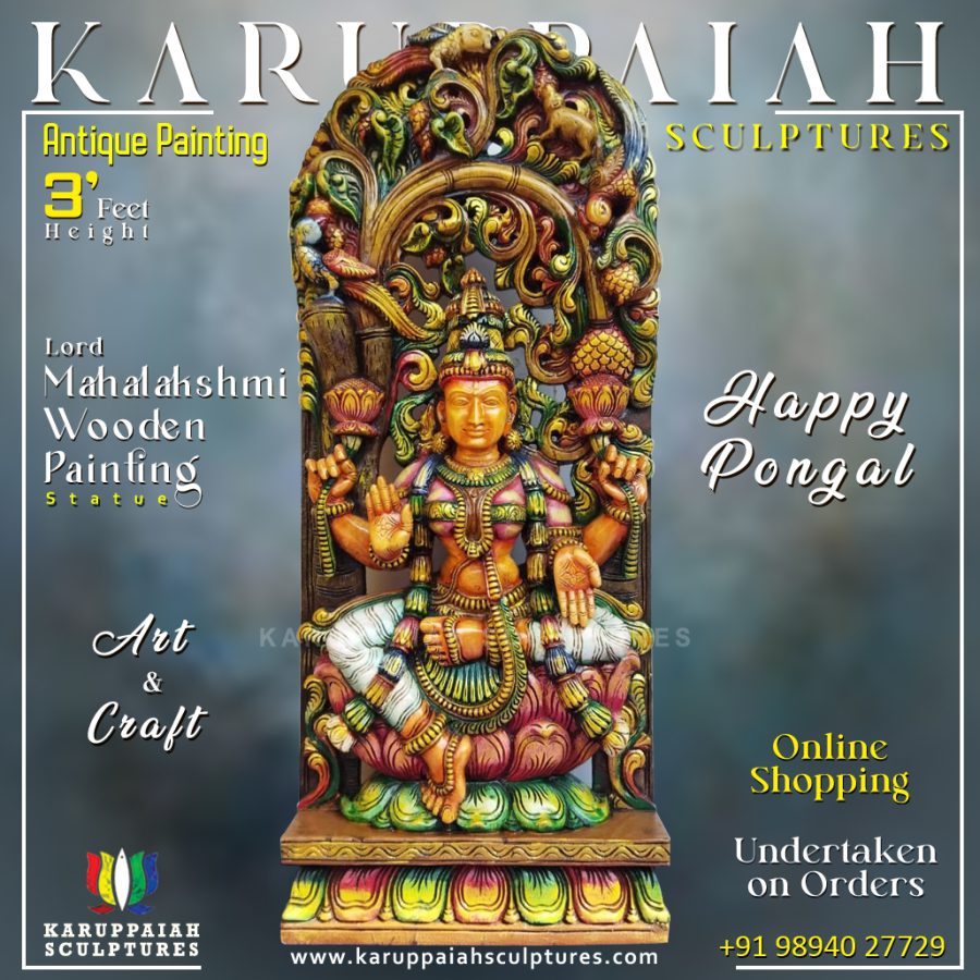 Lord Mahalakshmi Wooden Painting Statue