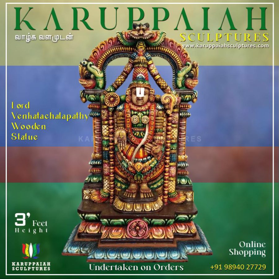Wooden Lord Venkatachalapathy Painted Statue