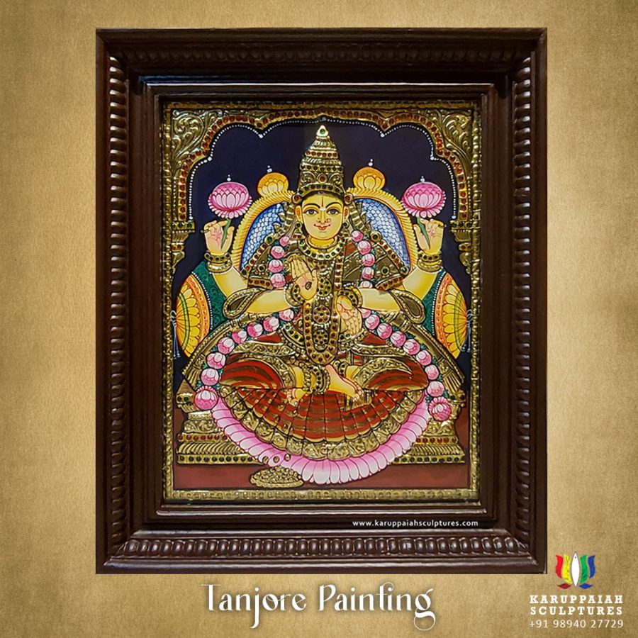 Tanjore Painting of Ganesha, Mahalakshmi and Saraswathi