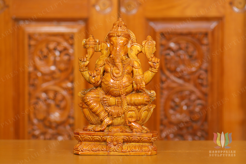 KSWG15 – Wooden Ganesh Seated Holding modak sweet 12″