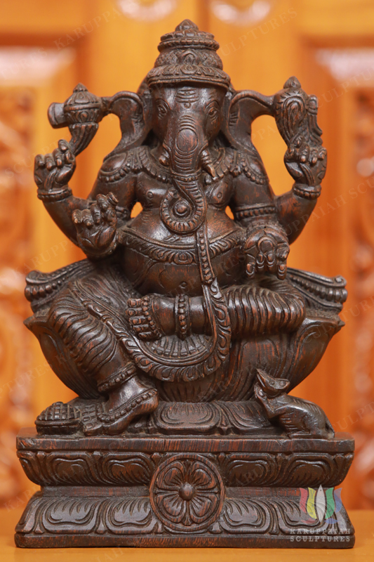 KSWG2 – Wooden Ganesh Seated Holding modak sweet 12″