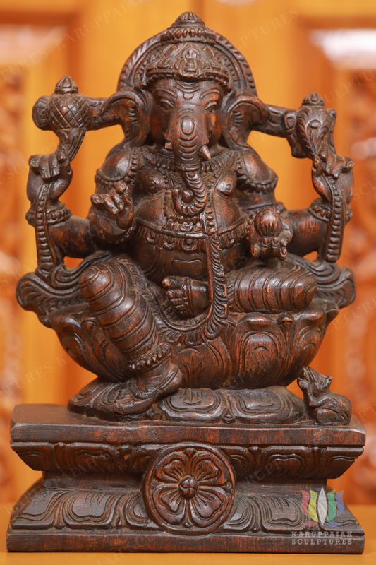 KSWG1 – Wooden Ganesh Seated Holding modak sweet 12″