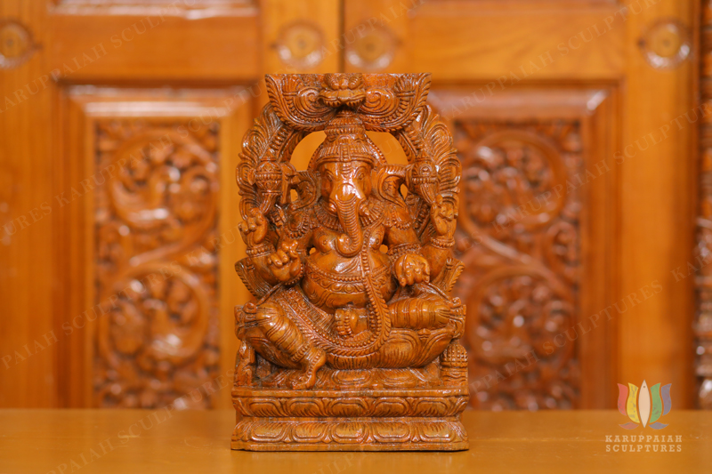 KSWG13-Wooden Ganesh Seated With Brabhavali 12″
