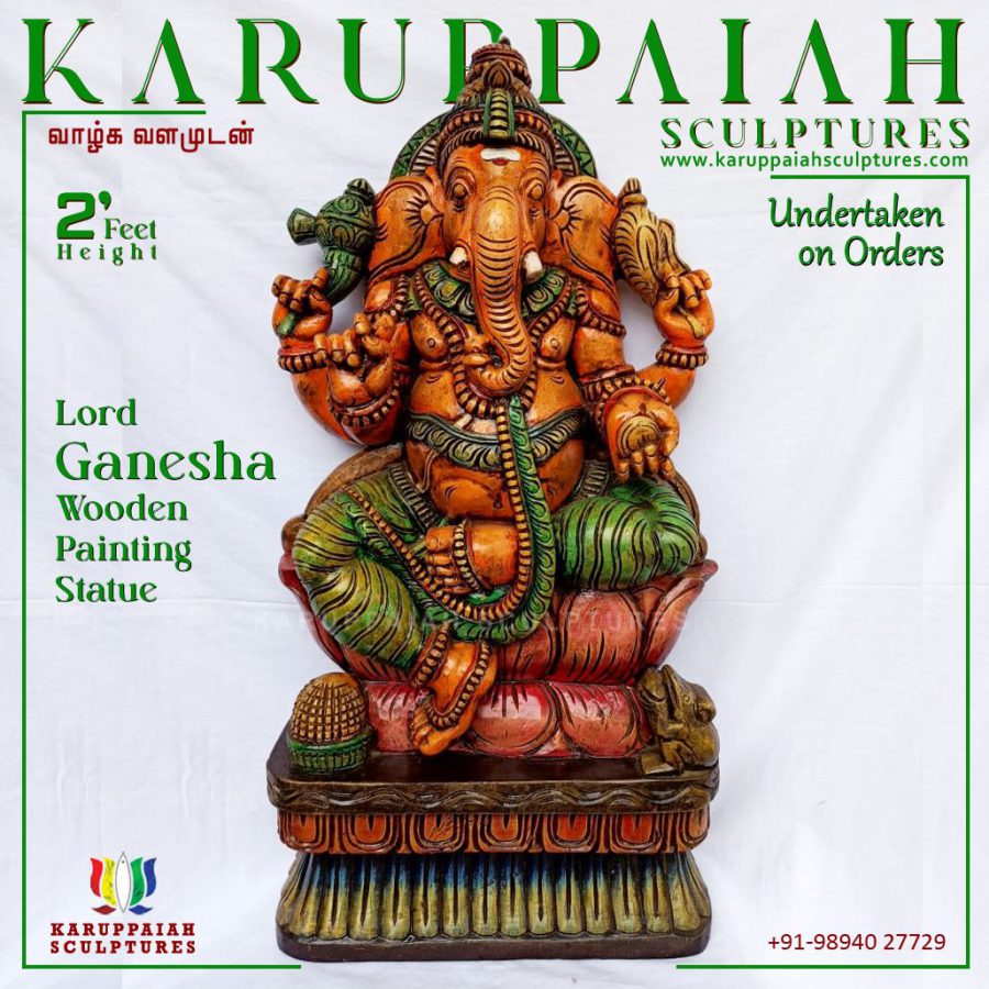 Wooden Painting Ganesha Statue