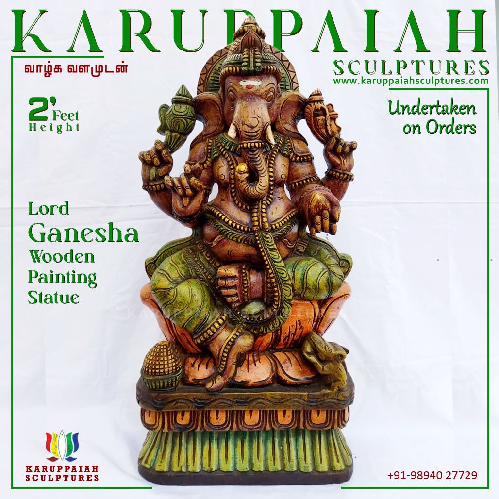 Wooden Painting Ganesha Statue - Image 3