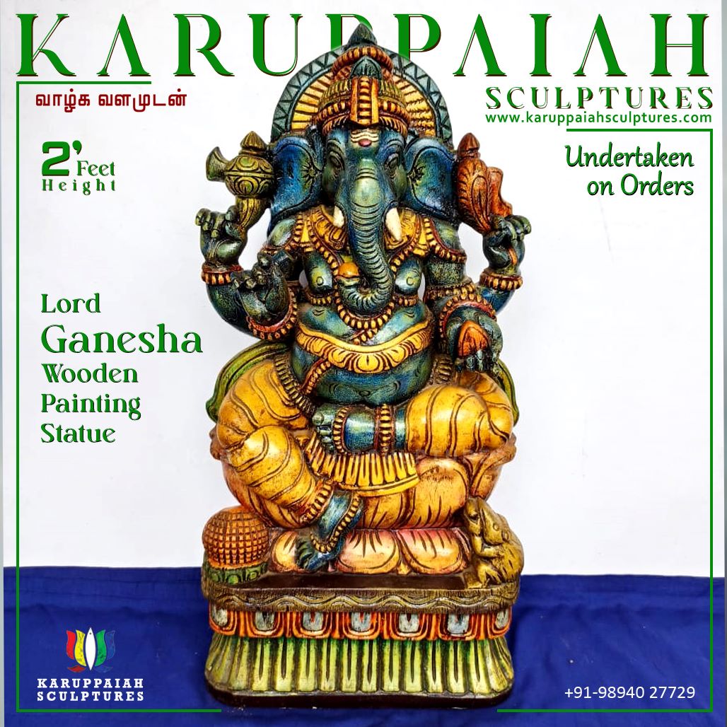 Wooden Painting Ganesha Statue - Image 2