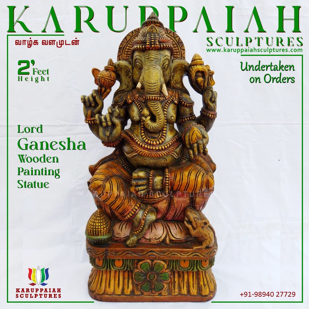 Wooden Painting Ganesha Statue - Image 4