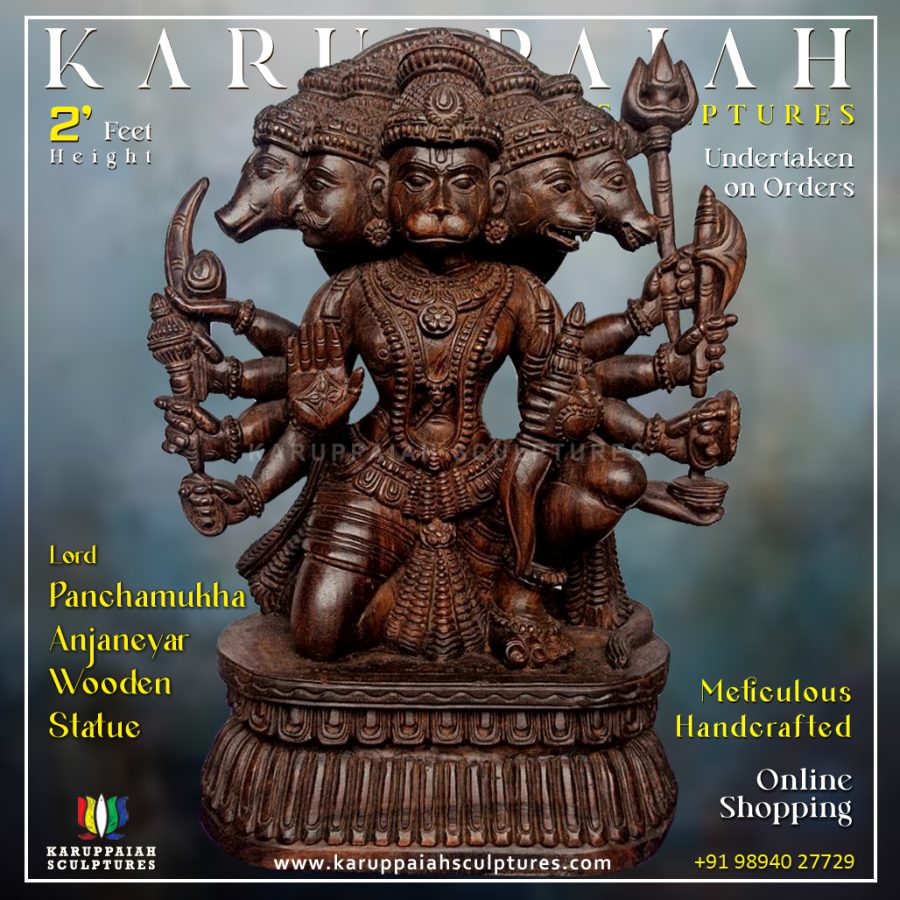 Wooden Panchamukha Anjaneyar Statue