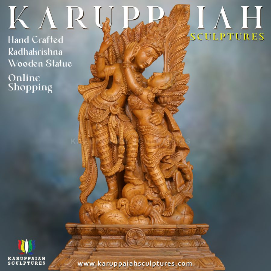 Wooden Radhakrishna Dancing Sculpture