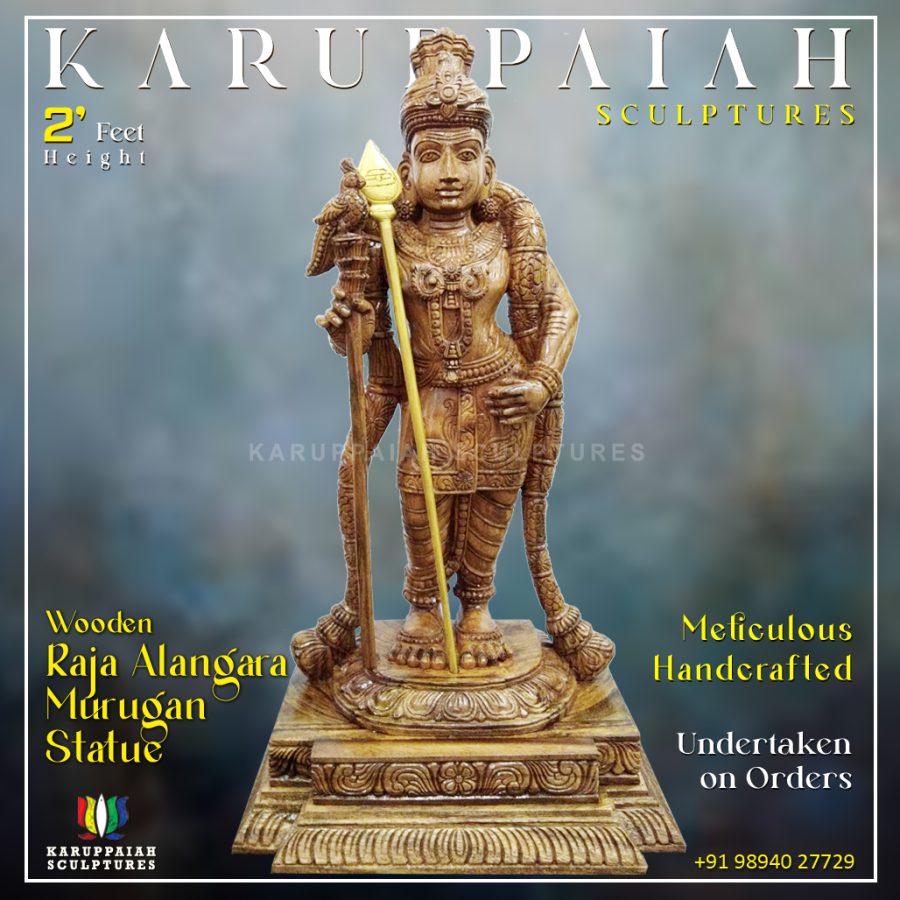 Wooden Raja Alangara Murugan Statue